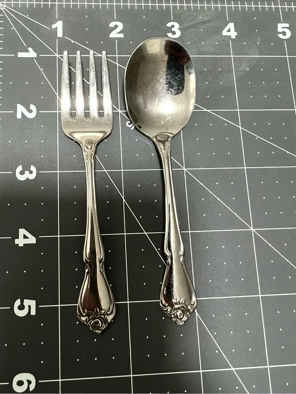 Vintage Oneida Arbor Rose True Rose Stainless Baby Fork & Spoon Set - 2pc set